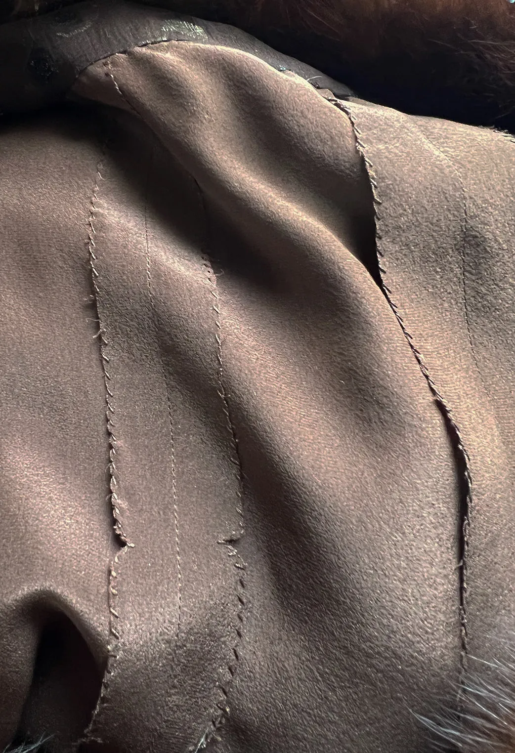 1970s Givenchy by Hubert de Givenchy Haute Couture Gold Metallic Dot on Silk Chiffon Dress w Mink Trim
