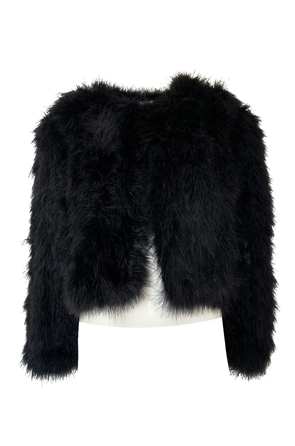 1970s Unlabeled Soft & Fluffy Black Feather Cropped 'Chubby' Jacket