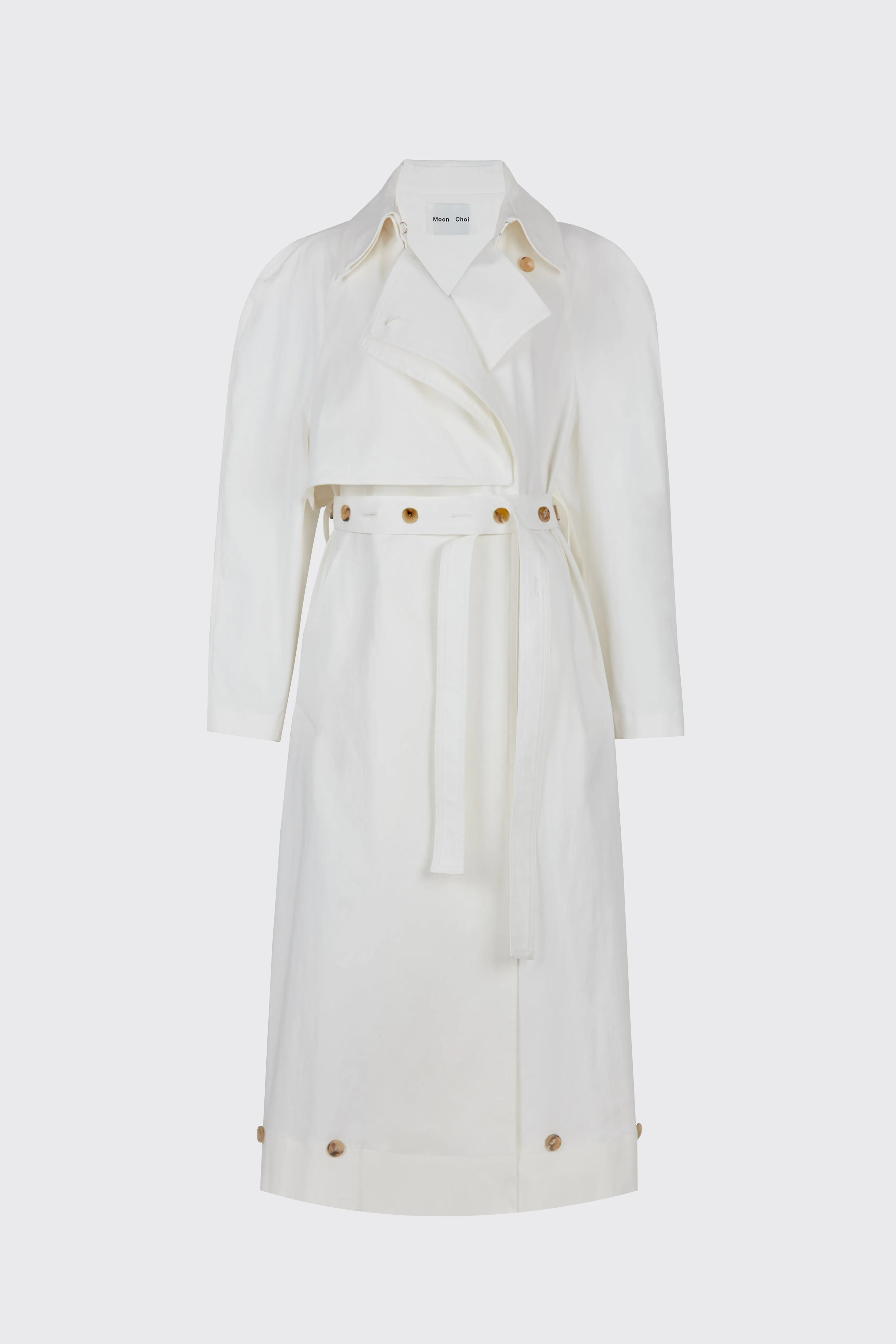[65% OFF] White buttoned ruched waist trench coat