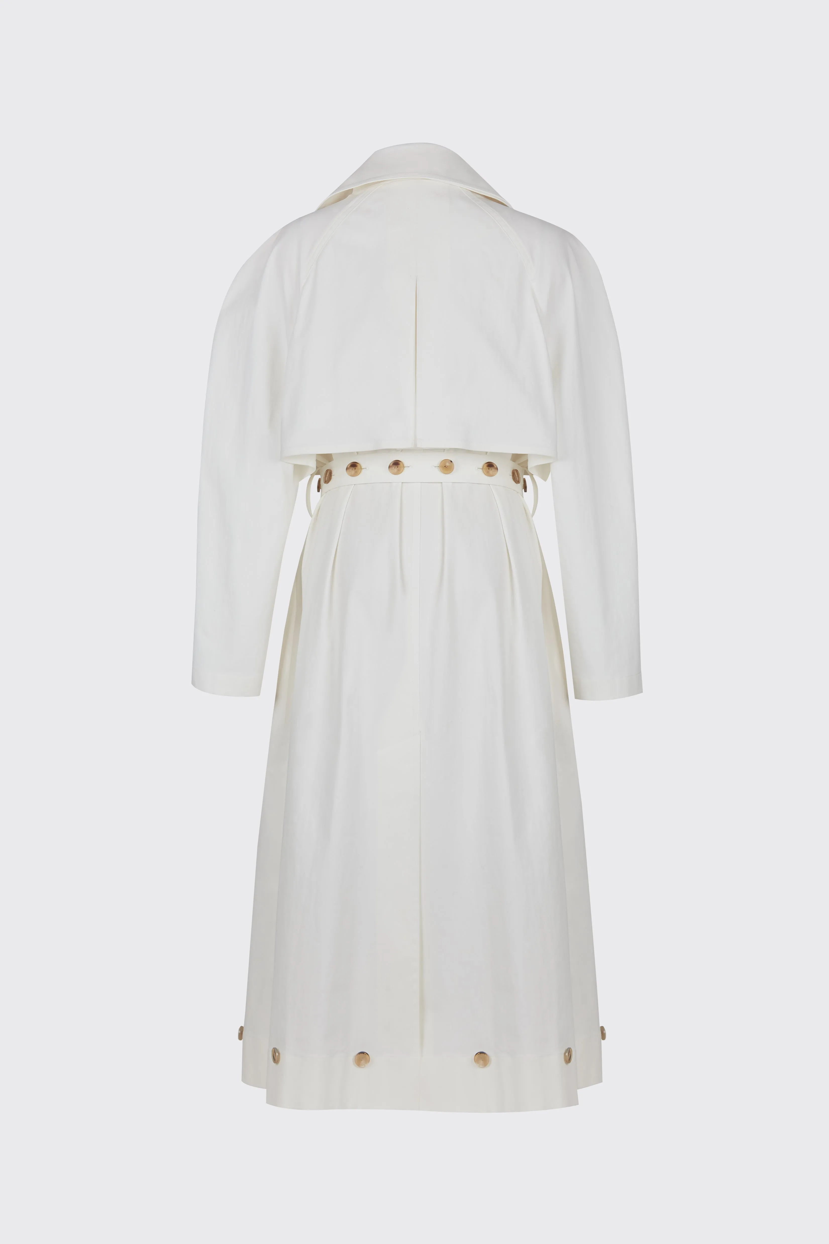 [65% OFF] White buttoned ruched waist trench coat