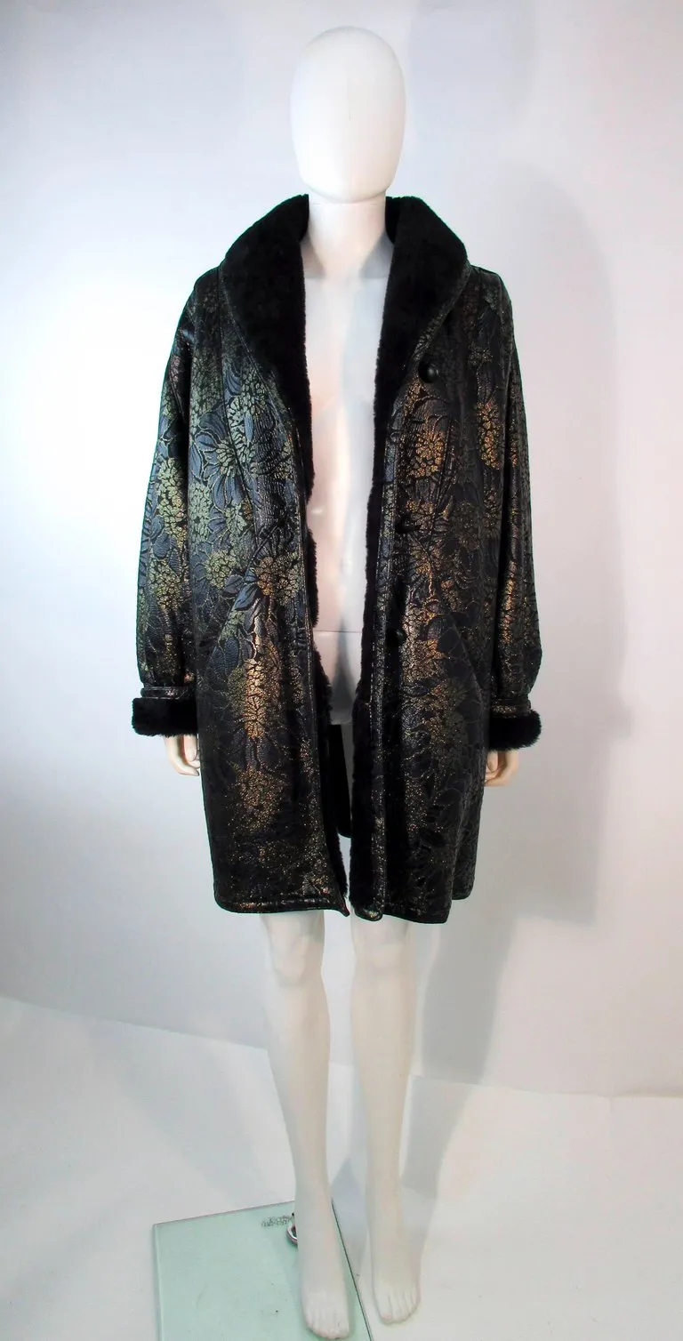 ADRIENNE LANDAU Spanish Leather Metallic Floral Pattern Coat Size 6-8