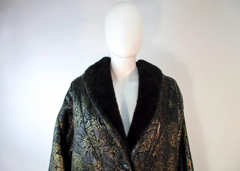 ADRIENNE LANDAU Spanish Leather Metallic Floral Pattern Coat Size 6-8