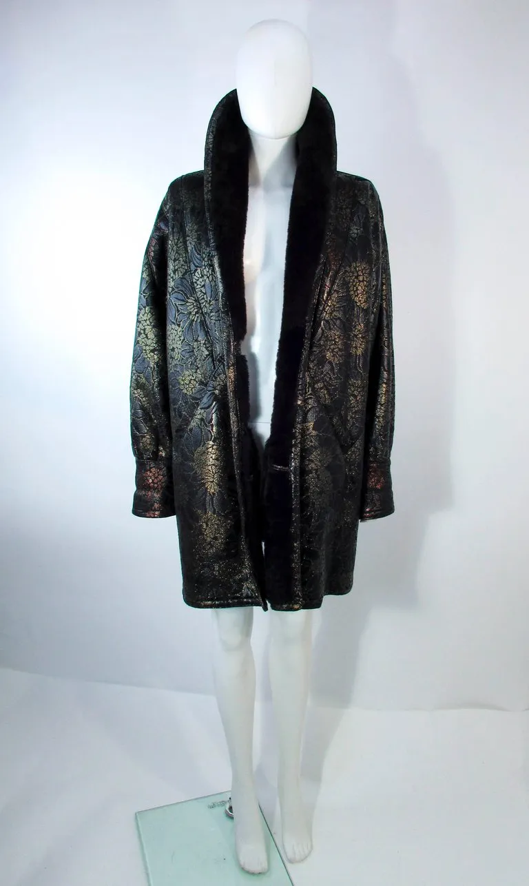 ADRIENNE LANDAU Spanish Leather Metallic Floral Pattern Coat Size 6-8