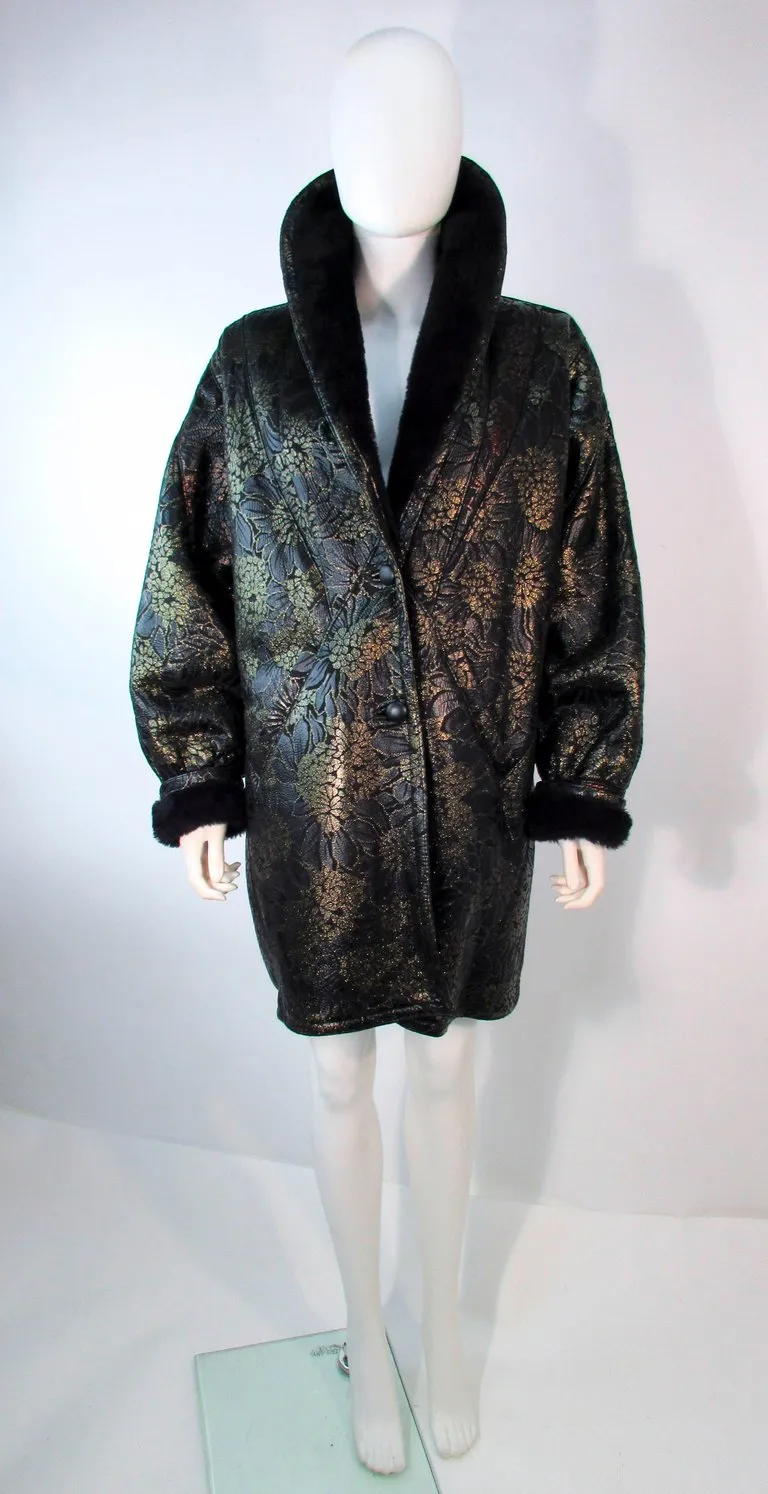 ADRIENNE LANDAU Spanish Leather Metallic Floral Pattern Coat Size 6-8