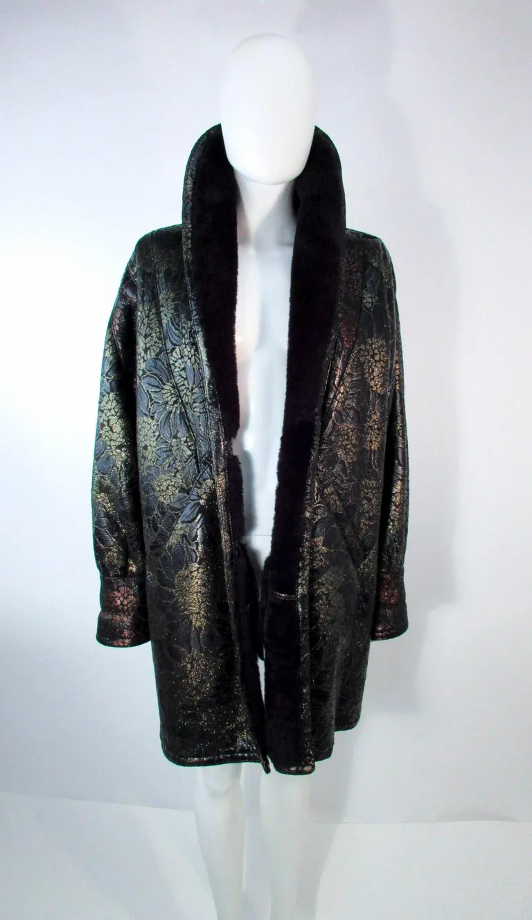 ADRIENNE LANDAU Spanish Leather Metallic Floral Pattern Coat Size 6-8