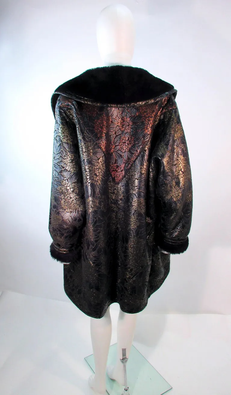 ADRIENNE LANDAU Spanish Leather Metallic Floral Pattern Coat Size 6-8