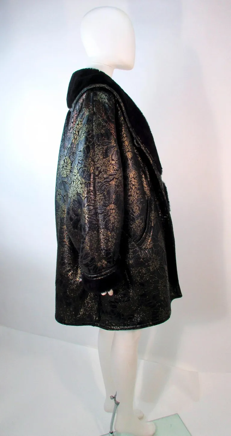 ADRIENNE LANDAU Spanish Leather Metallic Floral Pattern Coat Size 6-8