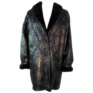 ADRIENNE LANDAU Spanish Leather Metallic Floral Pattern Coat Size 6-8
