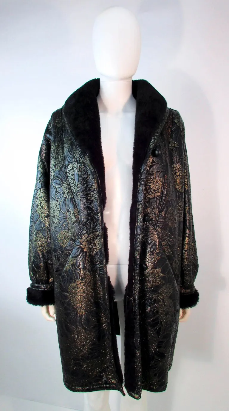 ADRIENNE LANDAU Spanish Leather Metallic Floral Pattern Coat Size 6-8