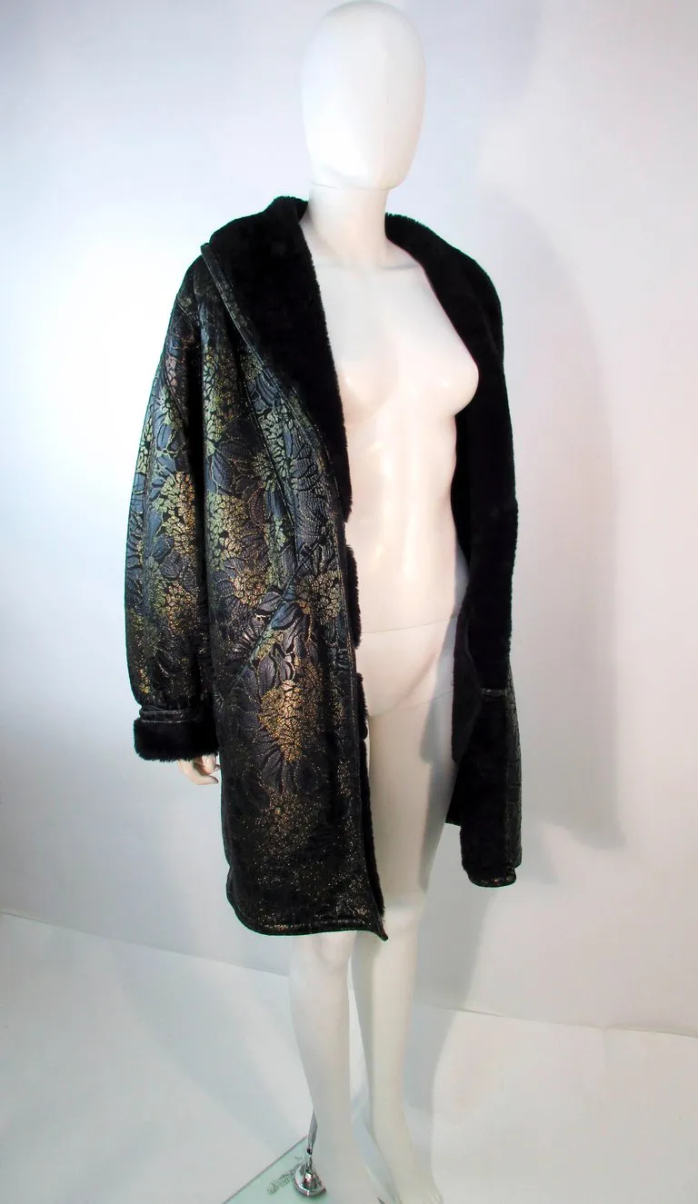 ADRIENNE LANDAU Spanish Leather Metallic Floral Pattern Coat Size 6-8