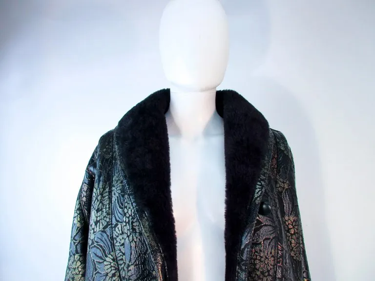 ADRIENNE LANDAU Spanish Leather Metallic Floral Pattern Coat Size 6-8