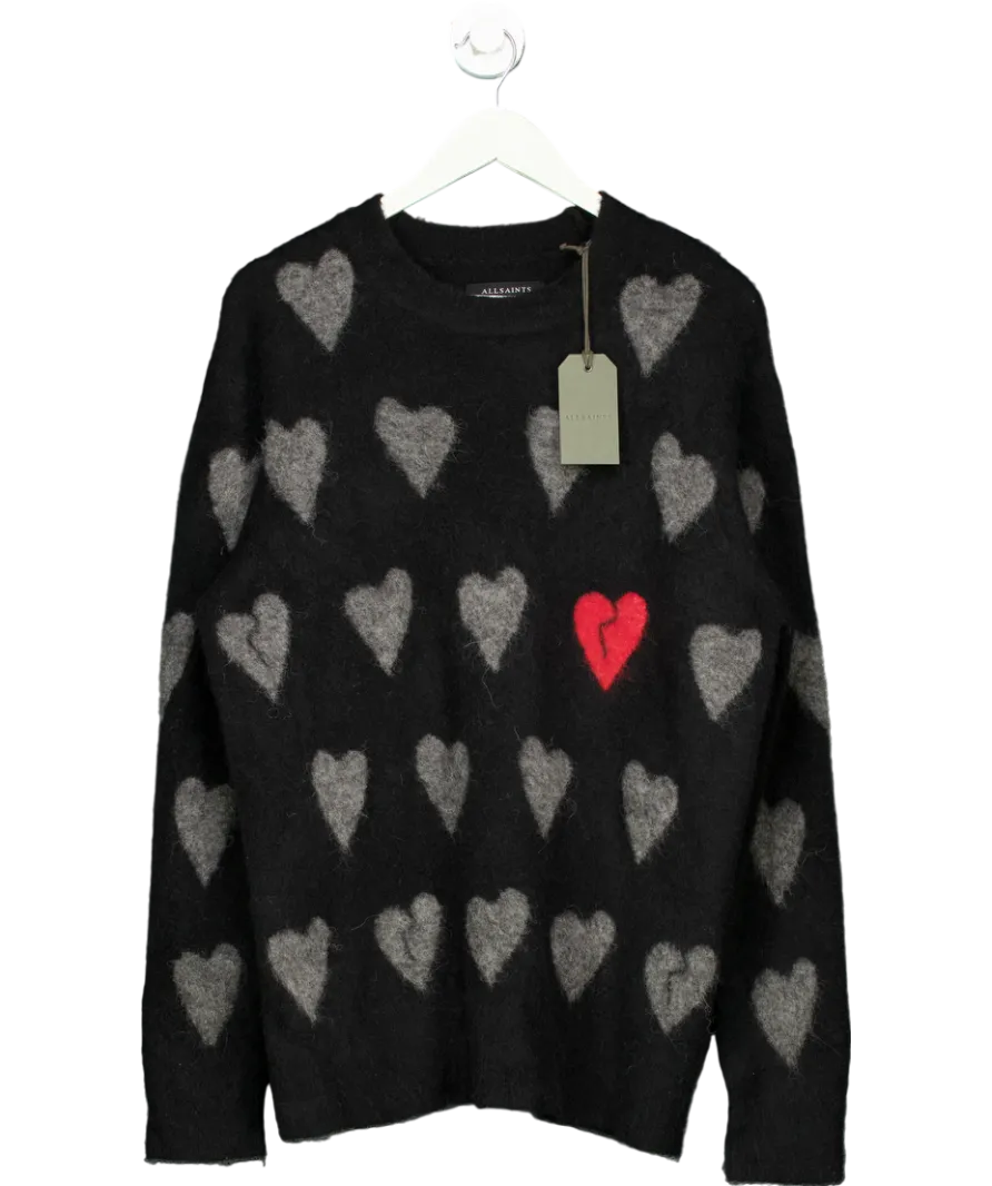 All Saints Black Amora Love Heart Jacquard Jumper UK S