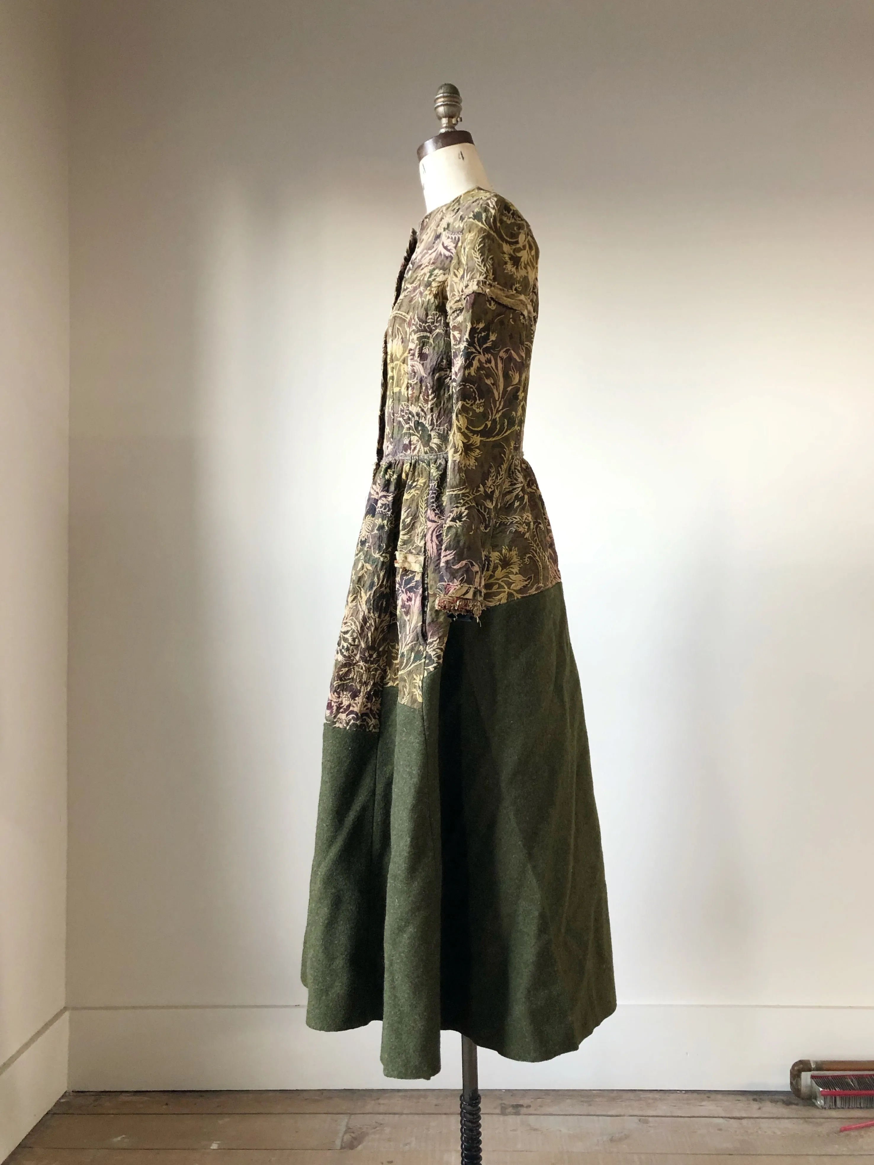 antique jacquard and army blanket coat dress