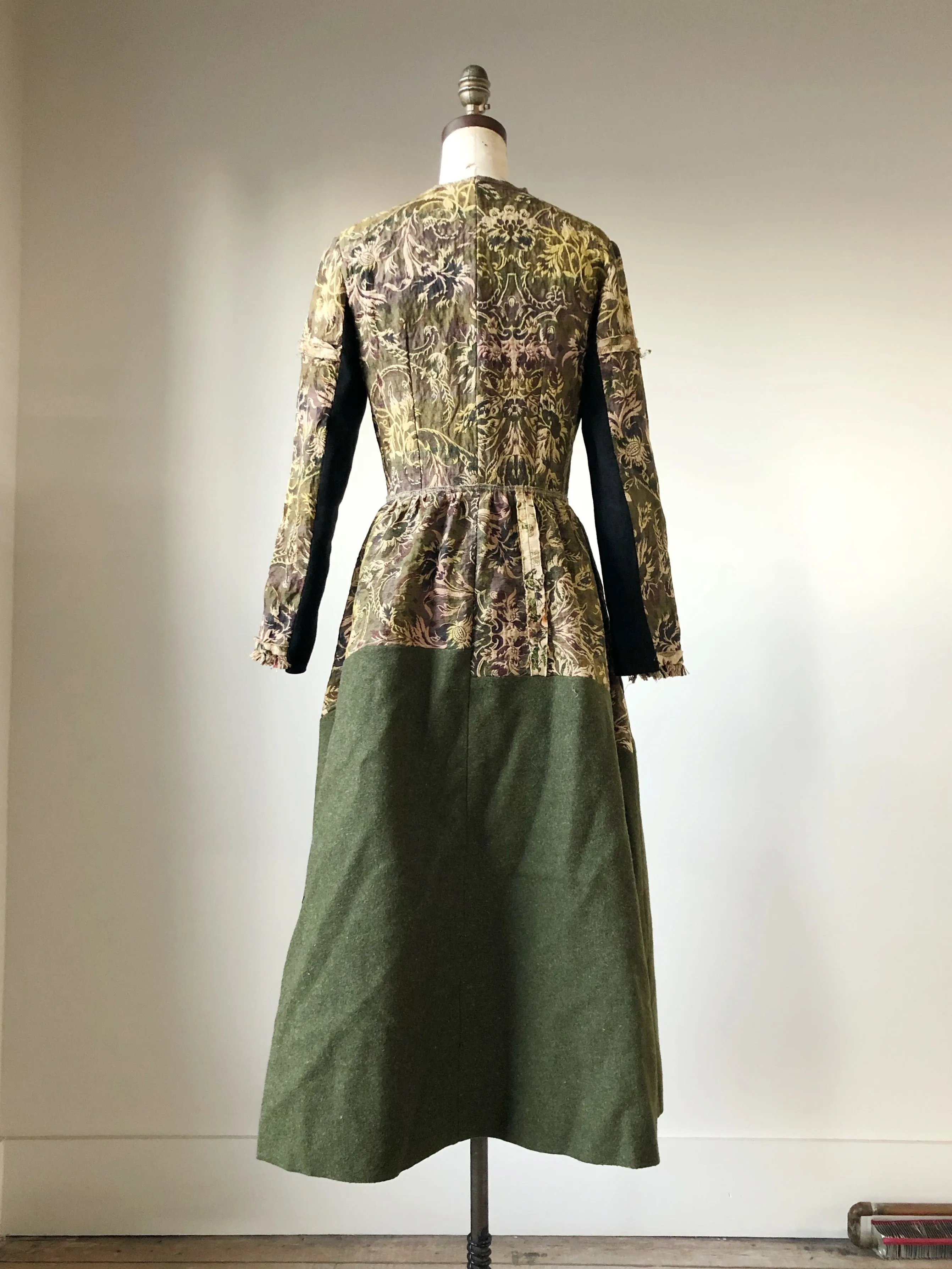 antique jacquard and army blanket coat dress