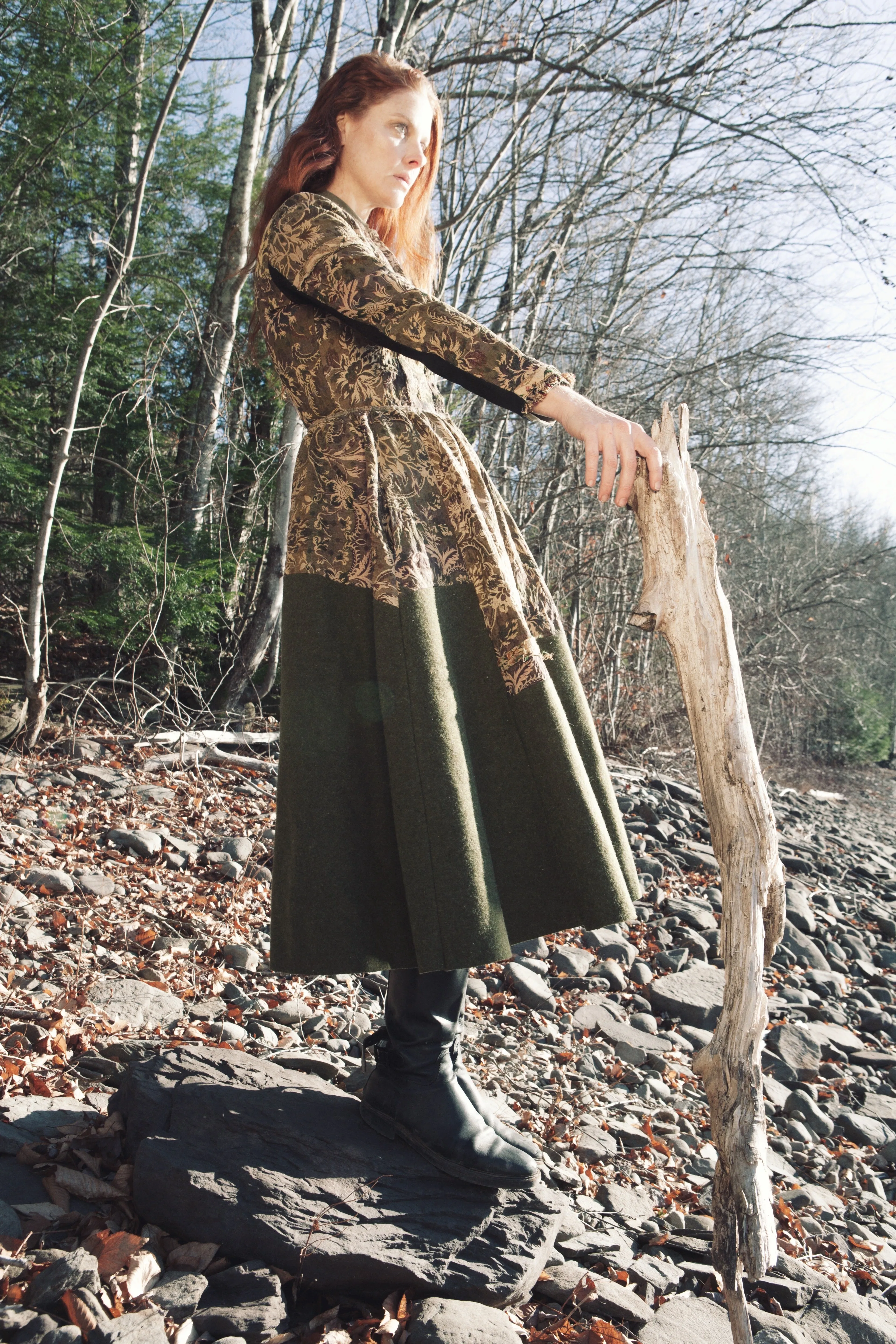 antique jacquard and army blanket coat dress