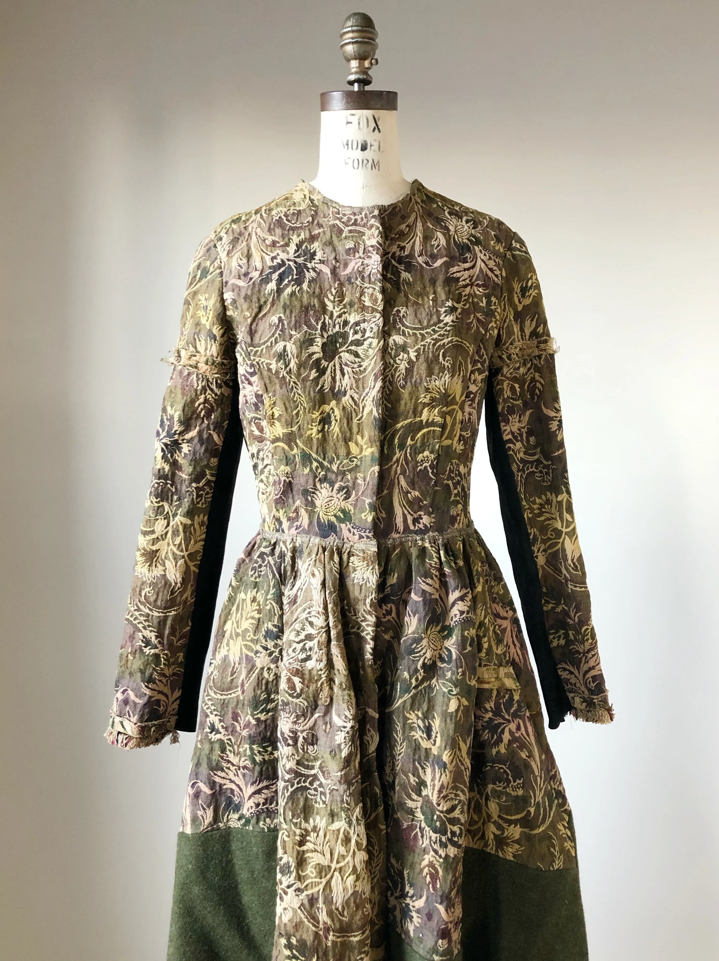 antique jacquard and army blanket coat dress