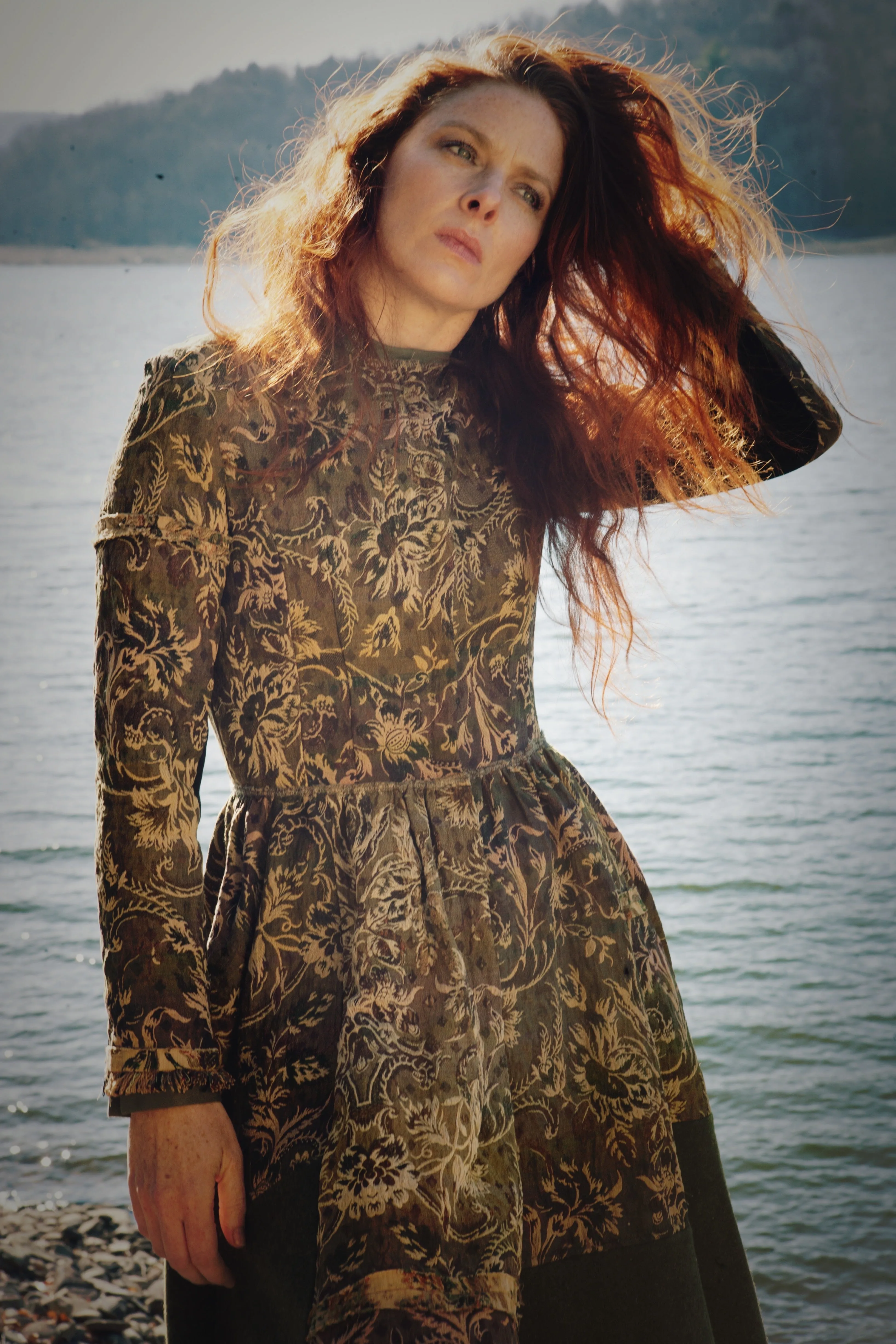antique jacquard and army blanket coat dress