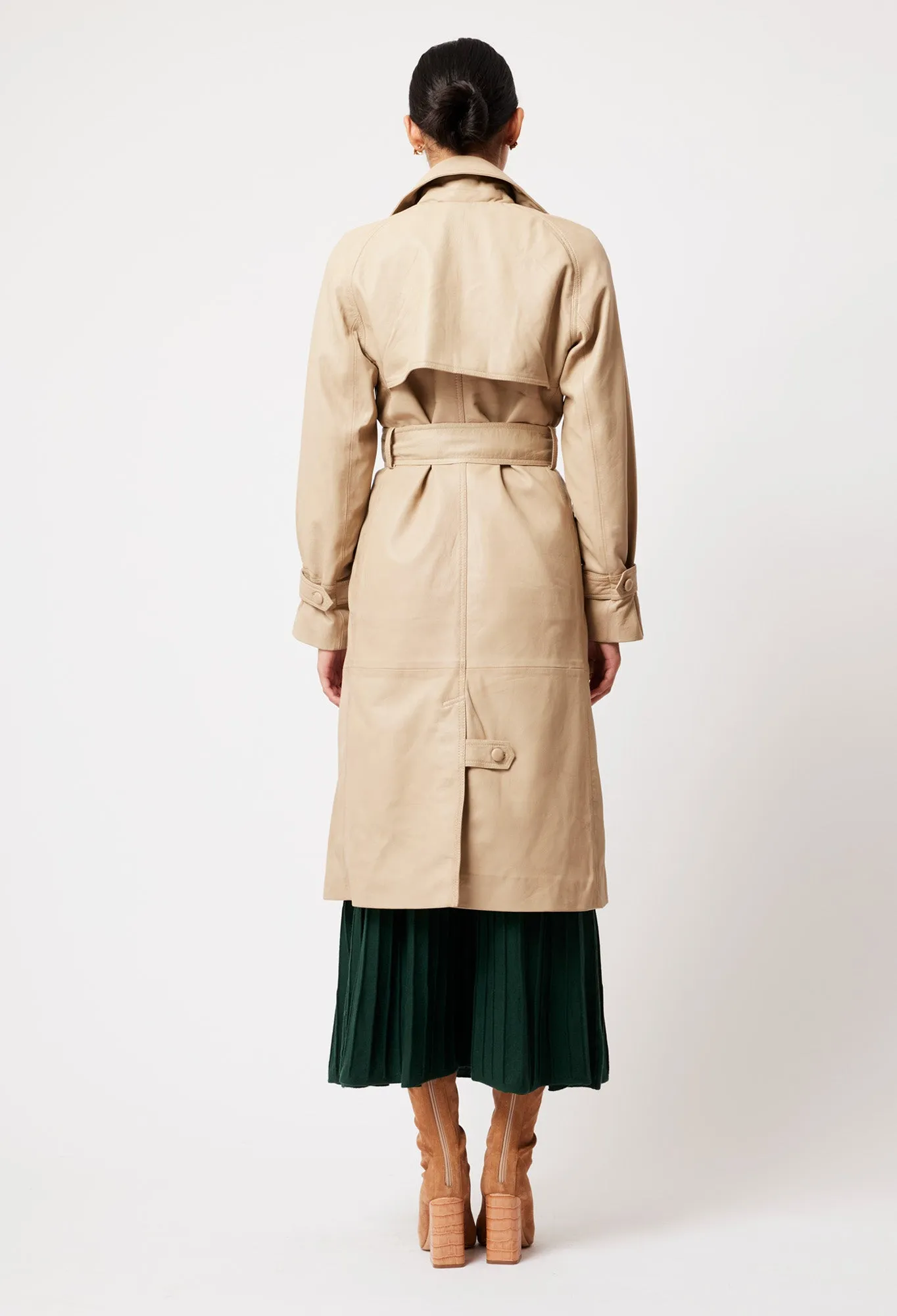 Astra Leather Trench Coat in Oatmeal