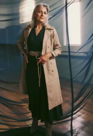Astra Leather Trench Coat in Oatmeal