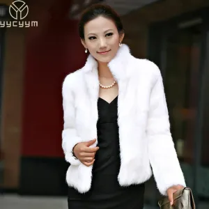 Autumn Winter Genuine Rabbit Fur Coat Women Full Pelt Rabbit Fur Jacket Fashion Fur Mandarin Collar Overcoats
