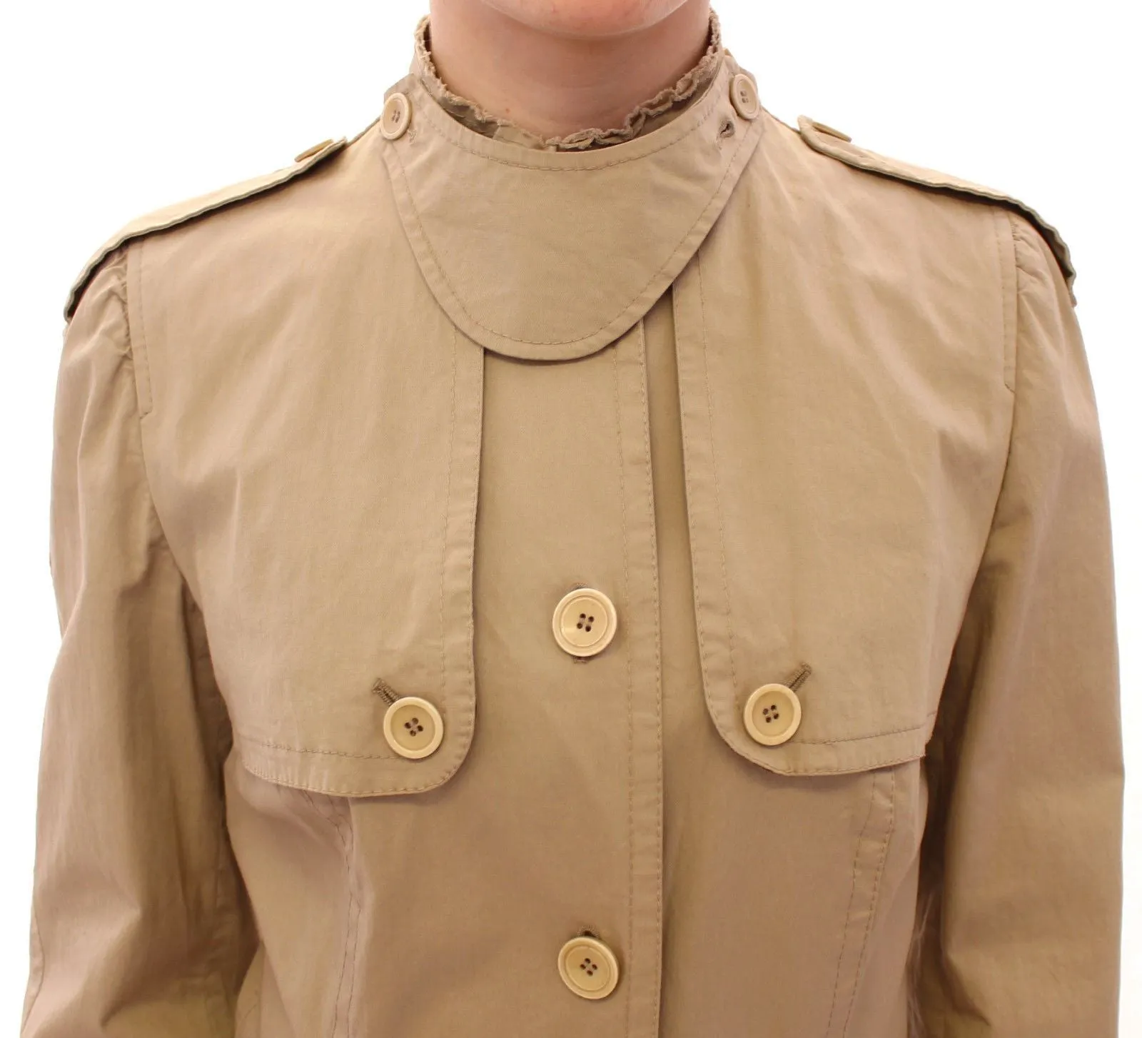 Beige Cotton Short Trench Coat Jacket Top