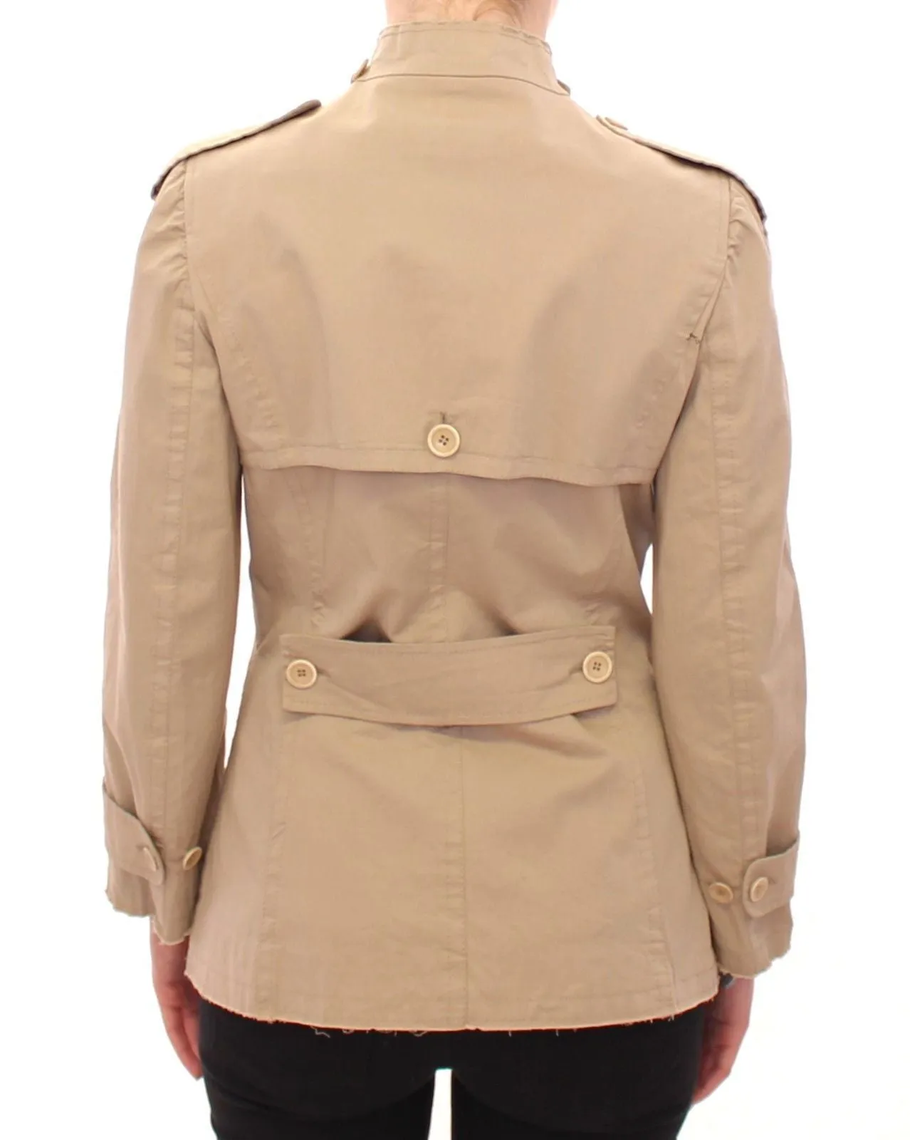Beige Cotton Short Trench Coat Jacket Top