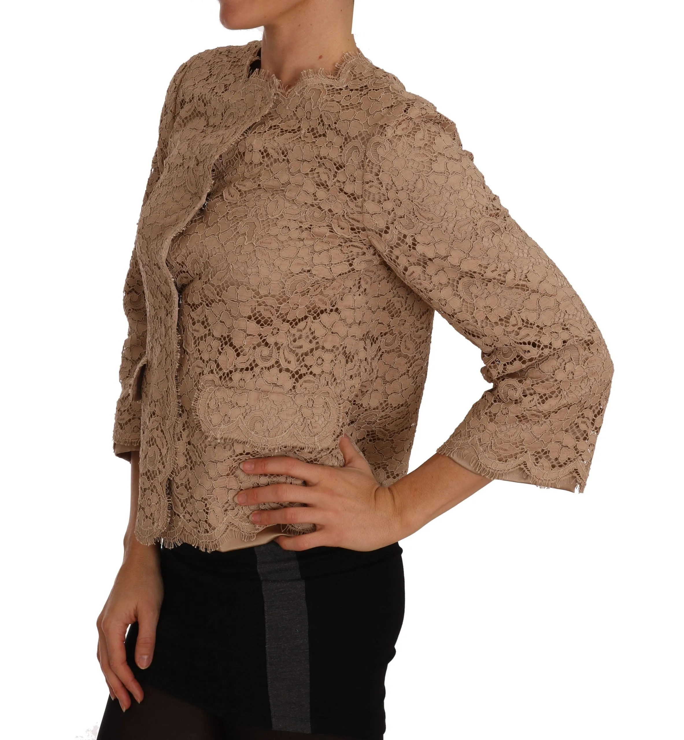Beige Floral Lace Taormina Blazer Jacket