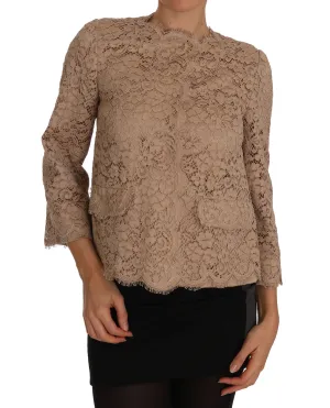 Beige Floral Lace Taormina Blazer Jacket