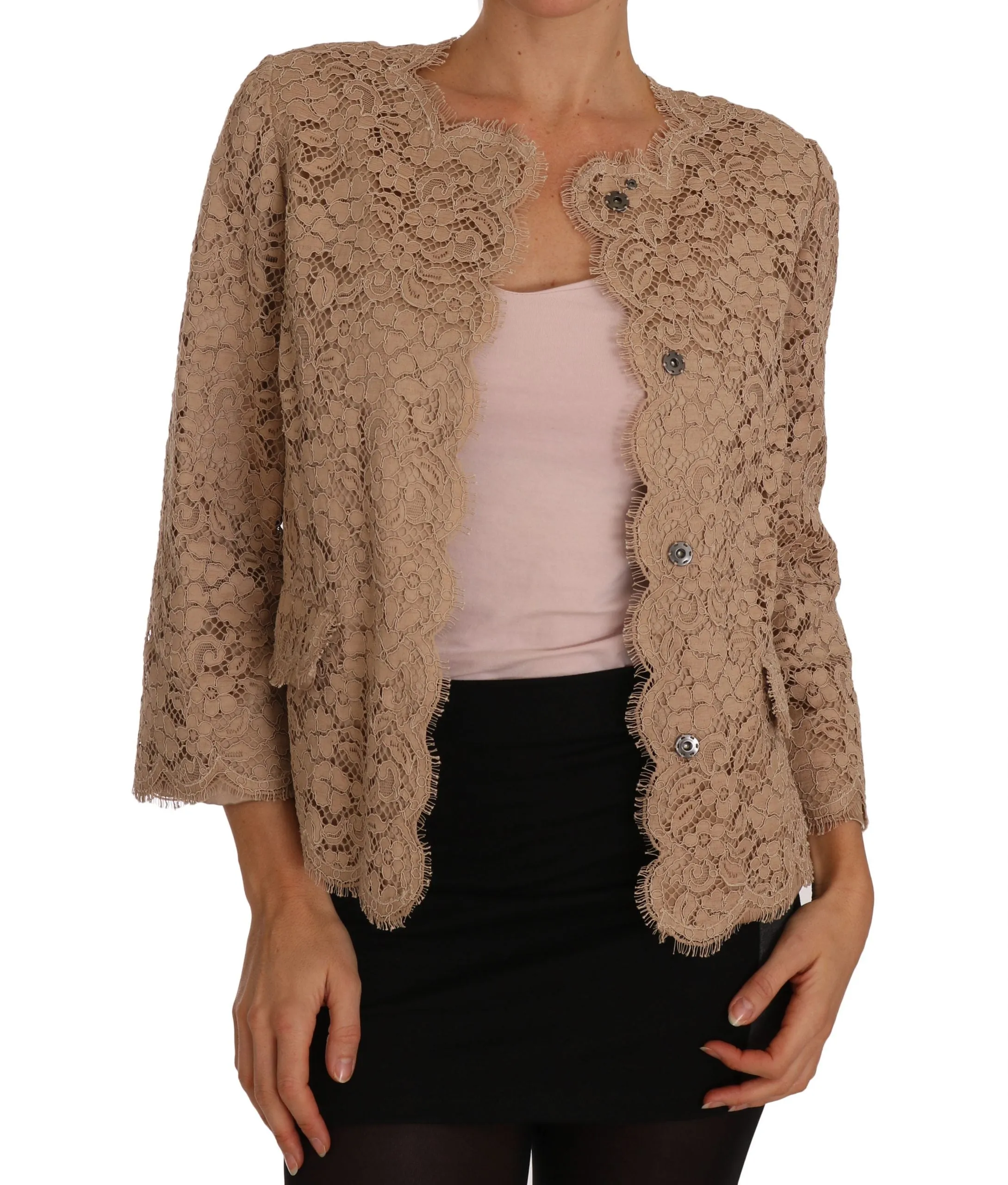 Beige Floral Lace Taormina Blazer Jacket