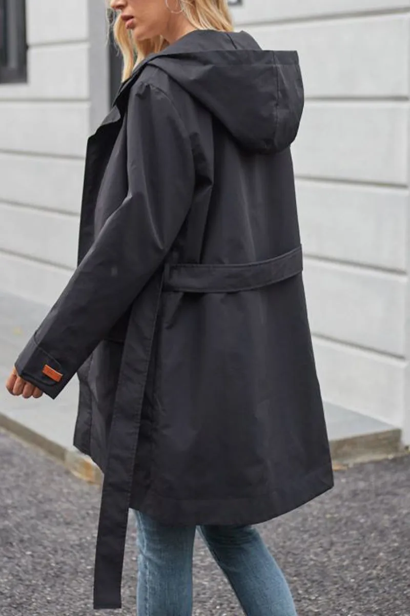BELTED MIDNIGHT BLACK WINDBREAKER