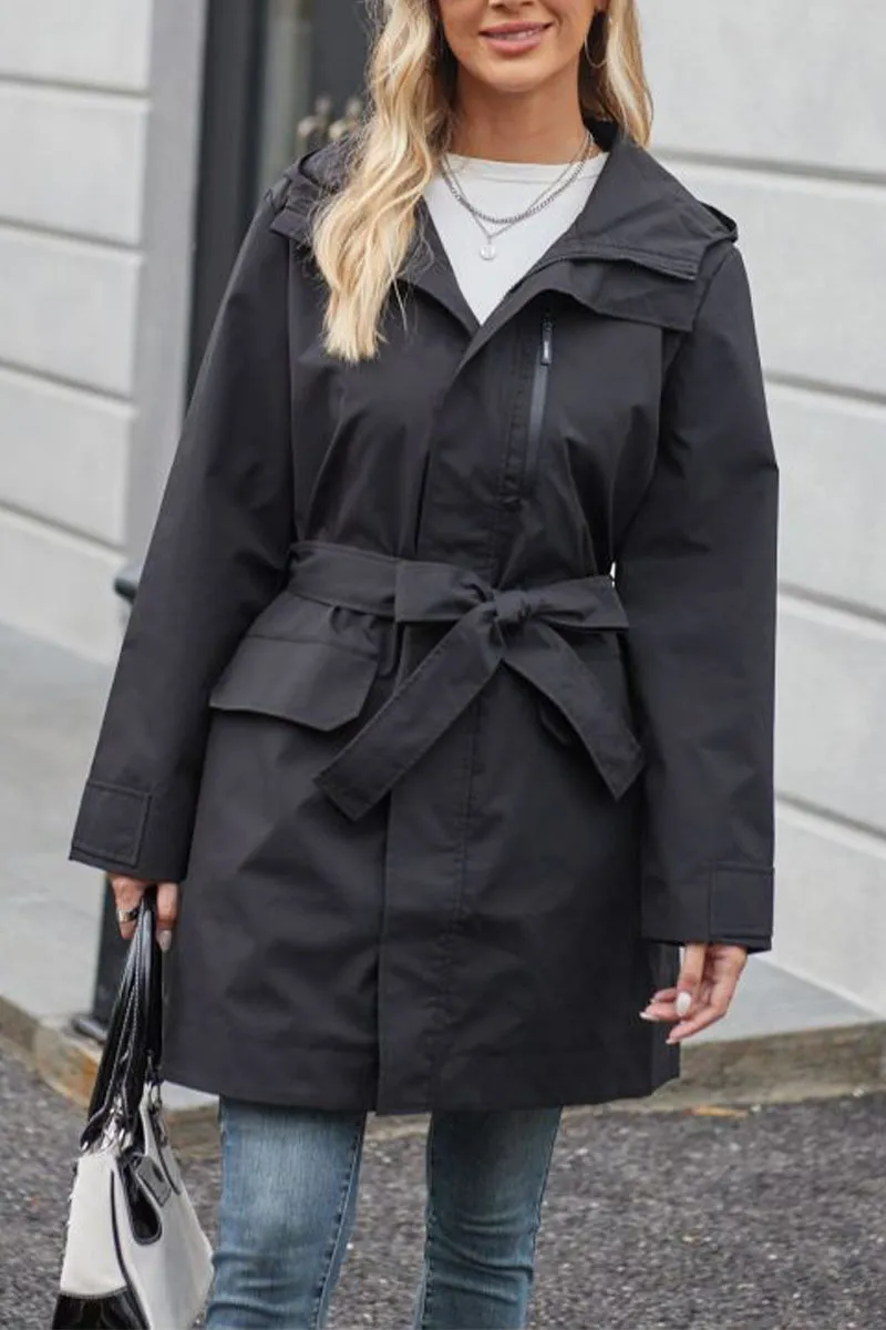 BELTED MIDNIGHT BLACK WINDBREAKER