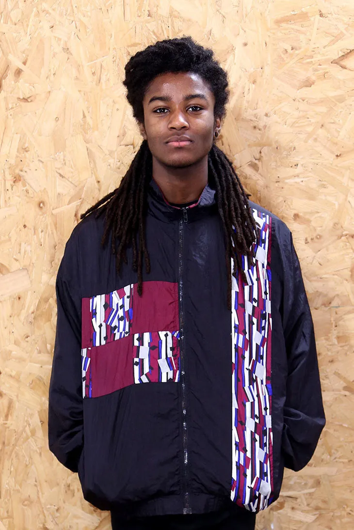 Black and Burgundy Patterned Shell Jacket
