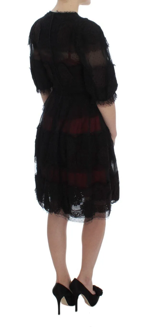 Black Floral Lace Shift Short Sleeve Dress