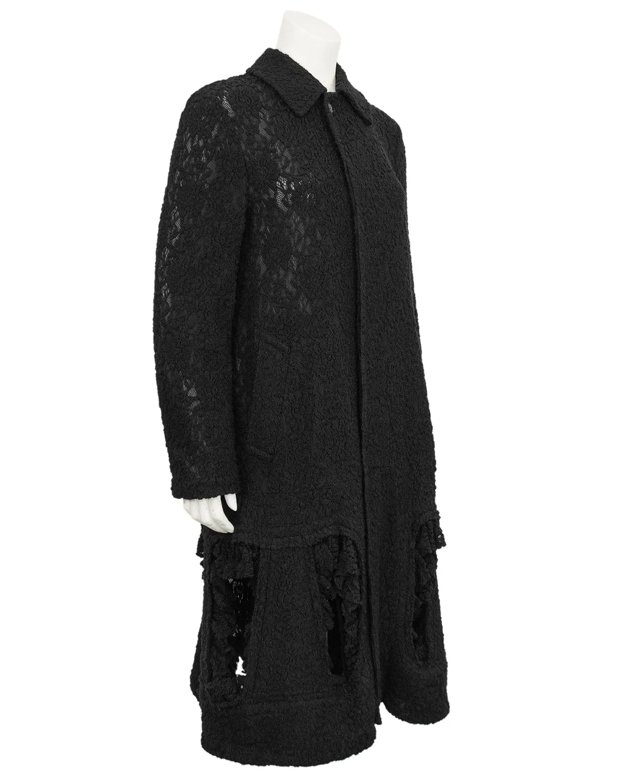 Black Guipure Lace Coat with Cut Outs