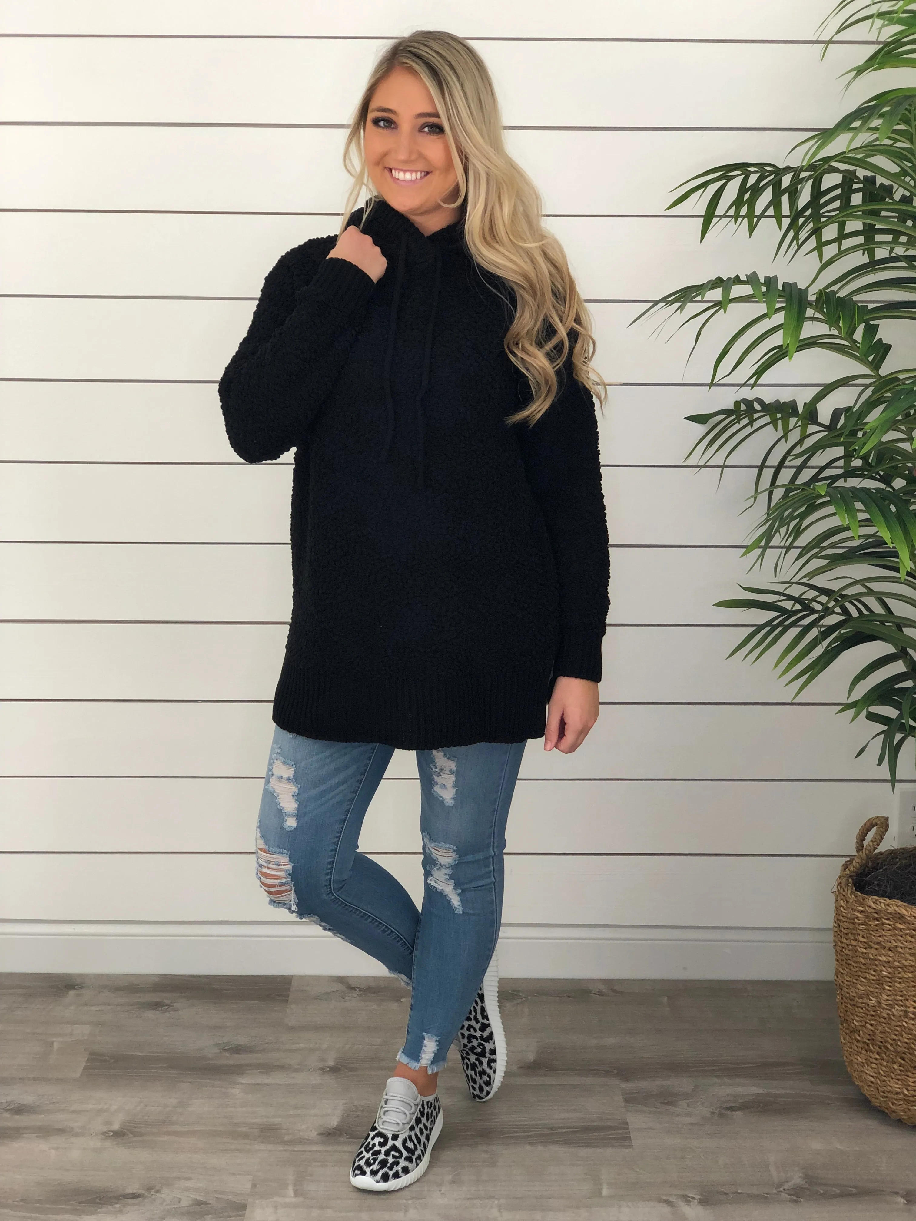 Black Popcorn Tunic Hoodie
