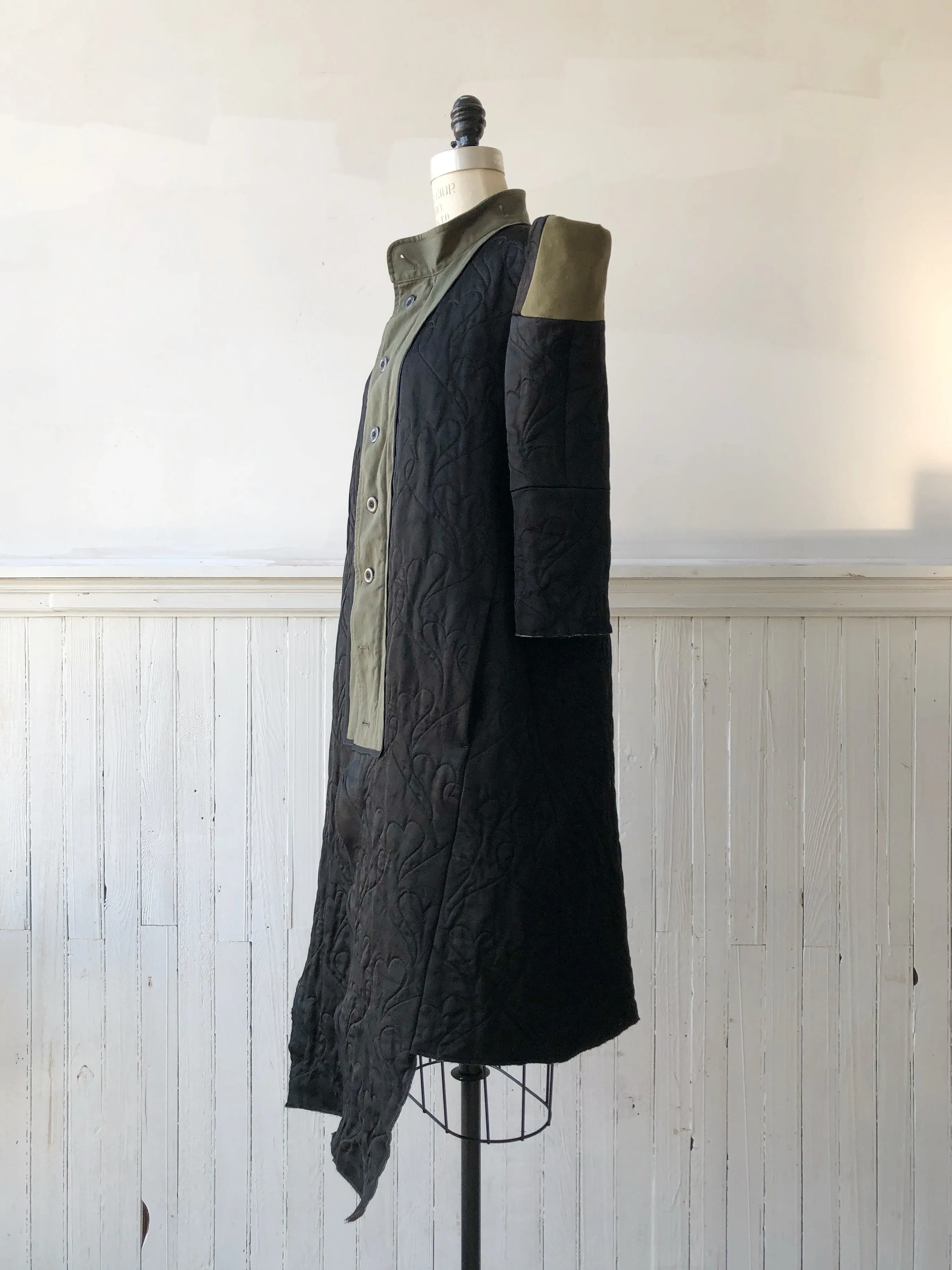 black satin spire sleeve and army coat