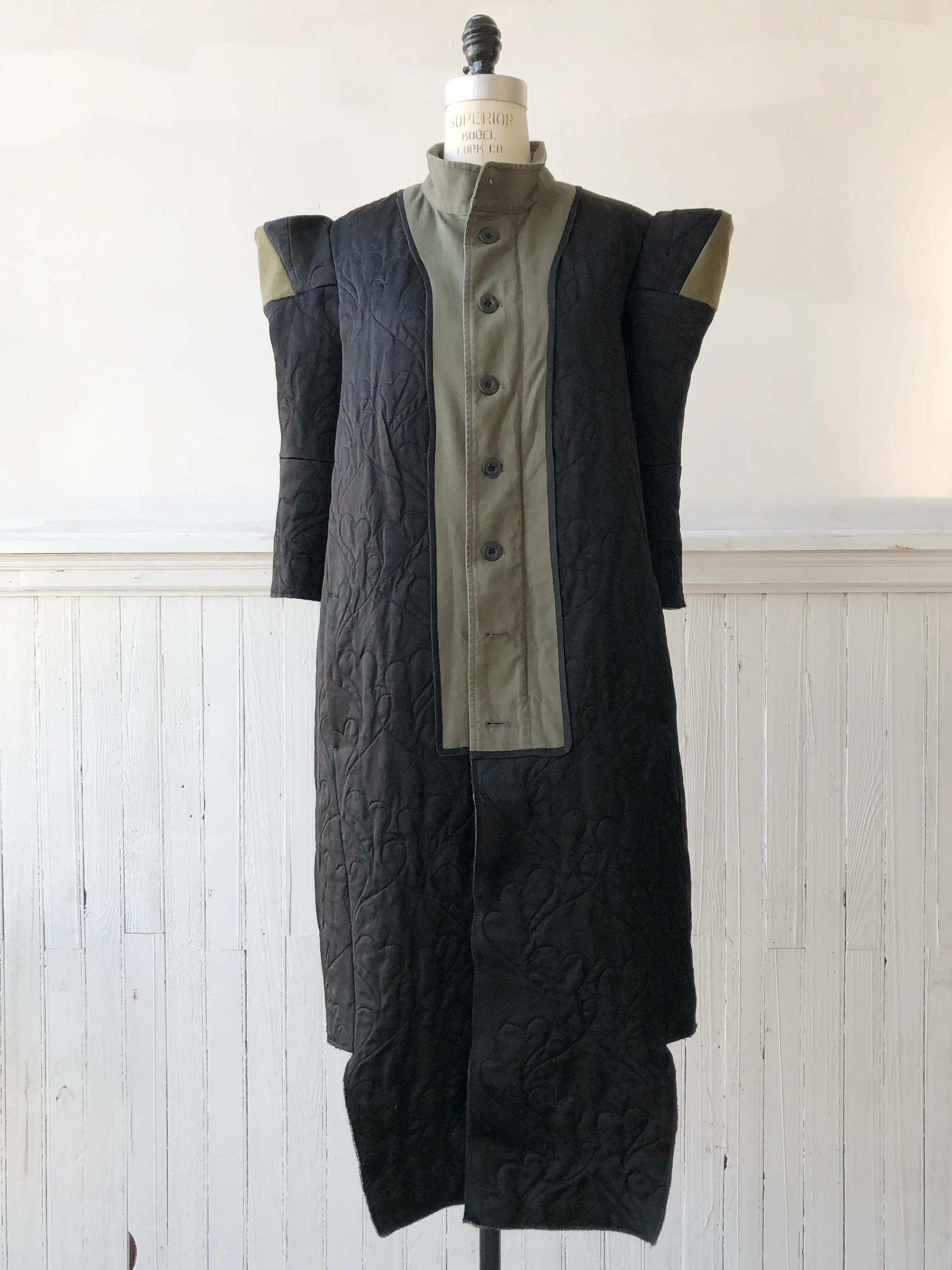 black satin spire sleeve and army coat
