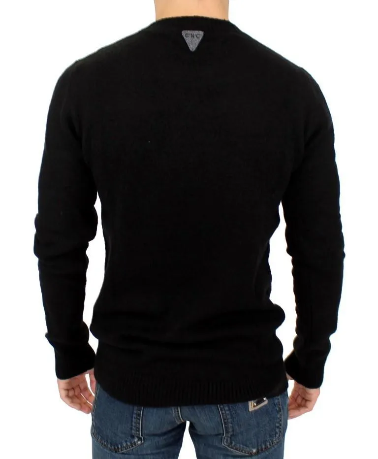 Black striped crewneck sweater