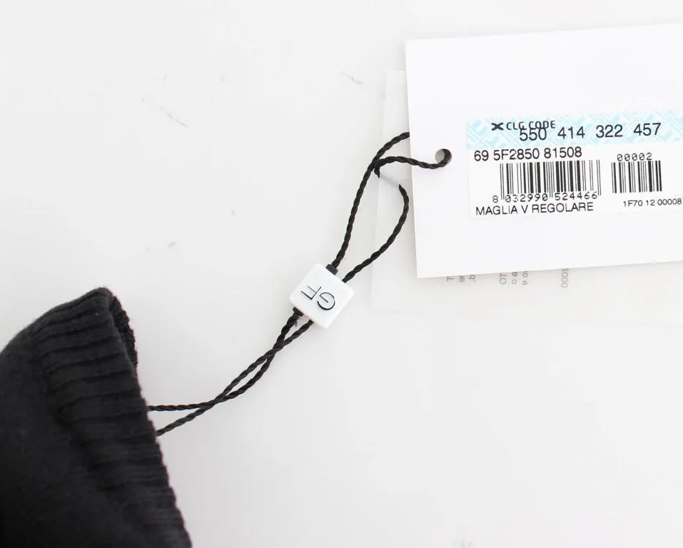 Black Wool Blend Mens V-neck Pullover Sweater