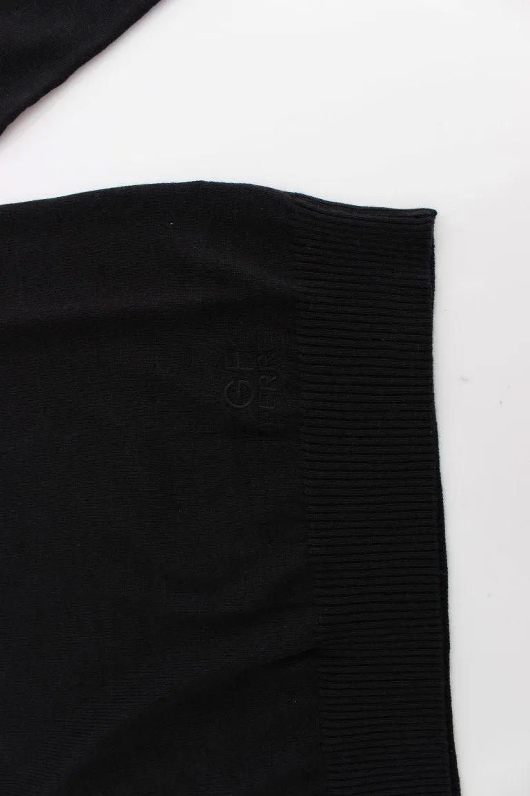 Black Wool Blend Mens V-neck Pullover Sweater