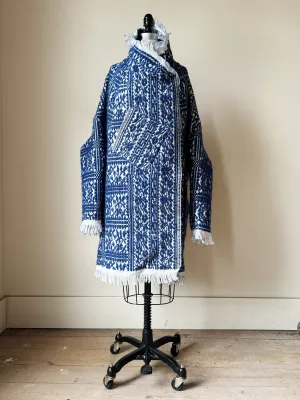 blue and white dutch floral coverlet cocoon coat and jacket combo