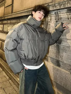 Bonsir Parkas Men Gothic Spring Short Style Thicker Daily American Retro Streetwear Stand Collar Design Overcoats College Unisex Teens