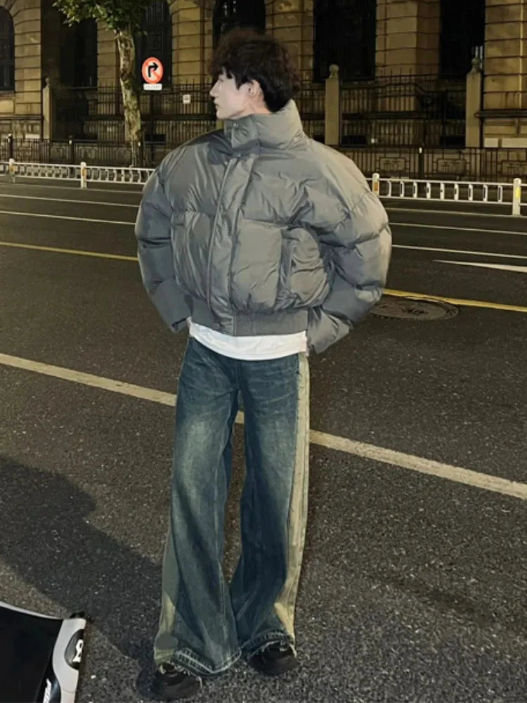 Bonsir Parkas Men Gothic Spring Short Style Thicker Daily American Retro Streetwear Stand Collar Design Overcoats College Unisex Teens