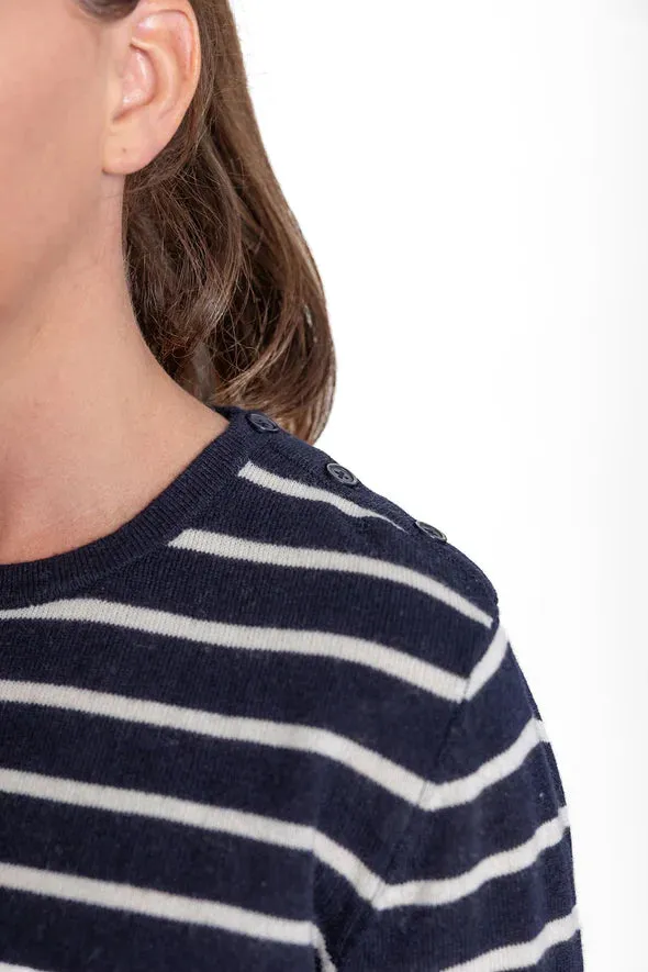 BOW & ARROW - Breton Crew Wool/Cashmere Knit NAVY/WHITE