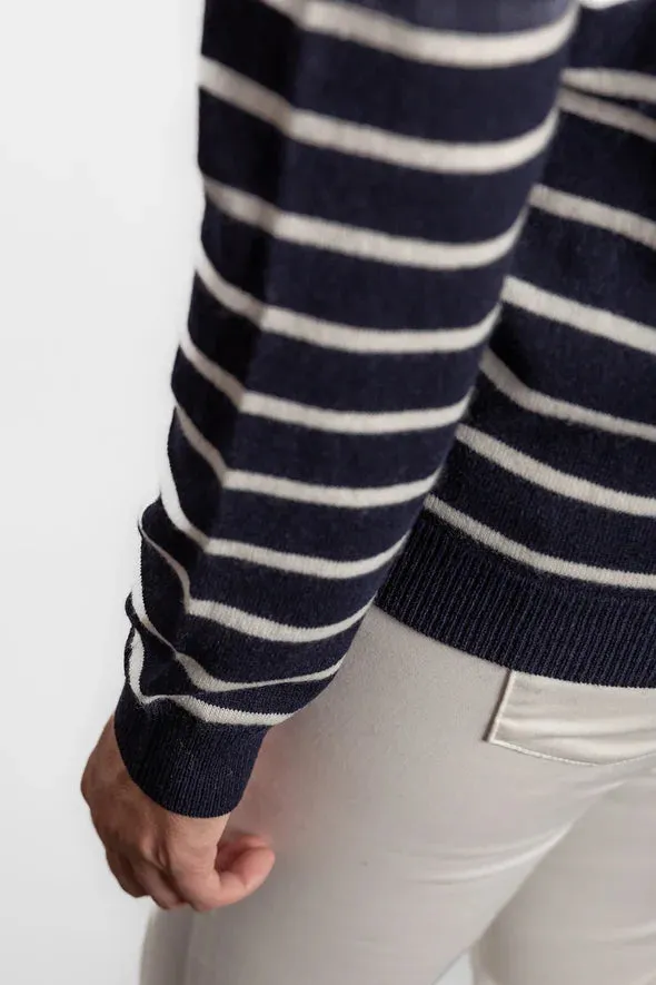 BOW & ARROW - Breton Crew Wool/Cashmere Knit NAVY/WHITE