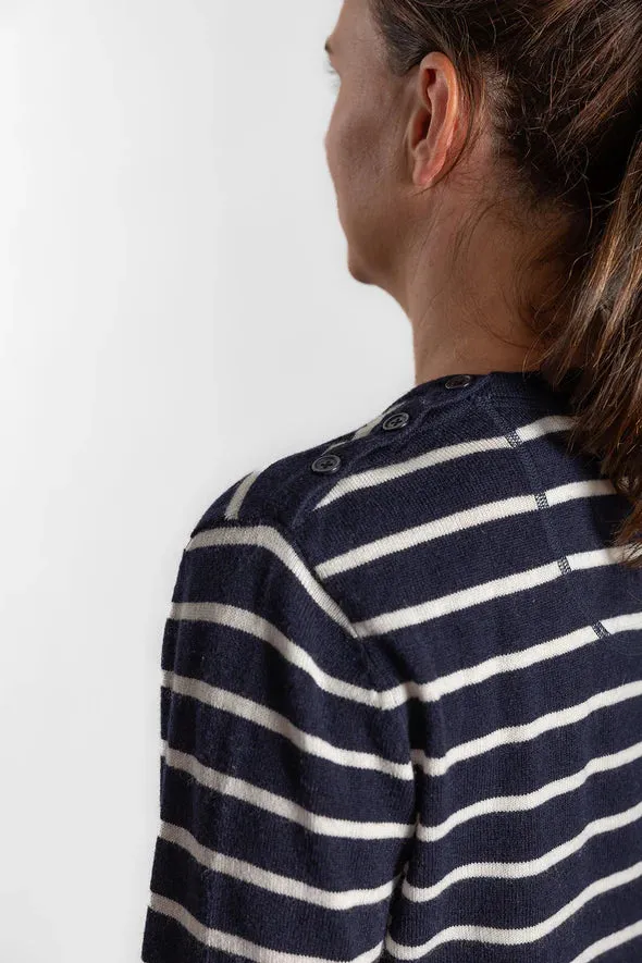 BOW & ARROW - Breton Crew Wool/Cashmere Knit NAVY/WHITE