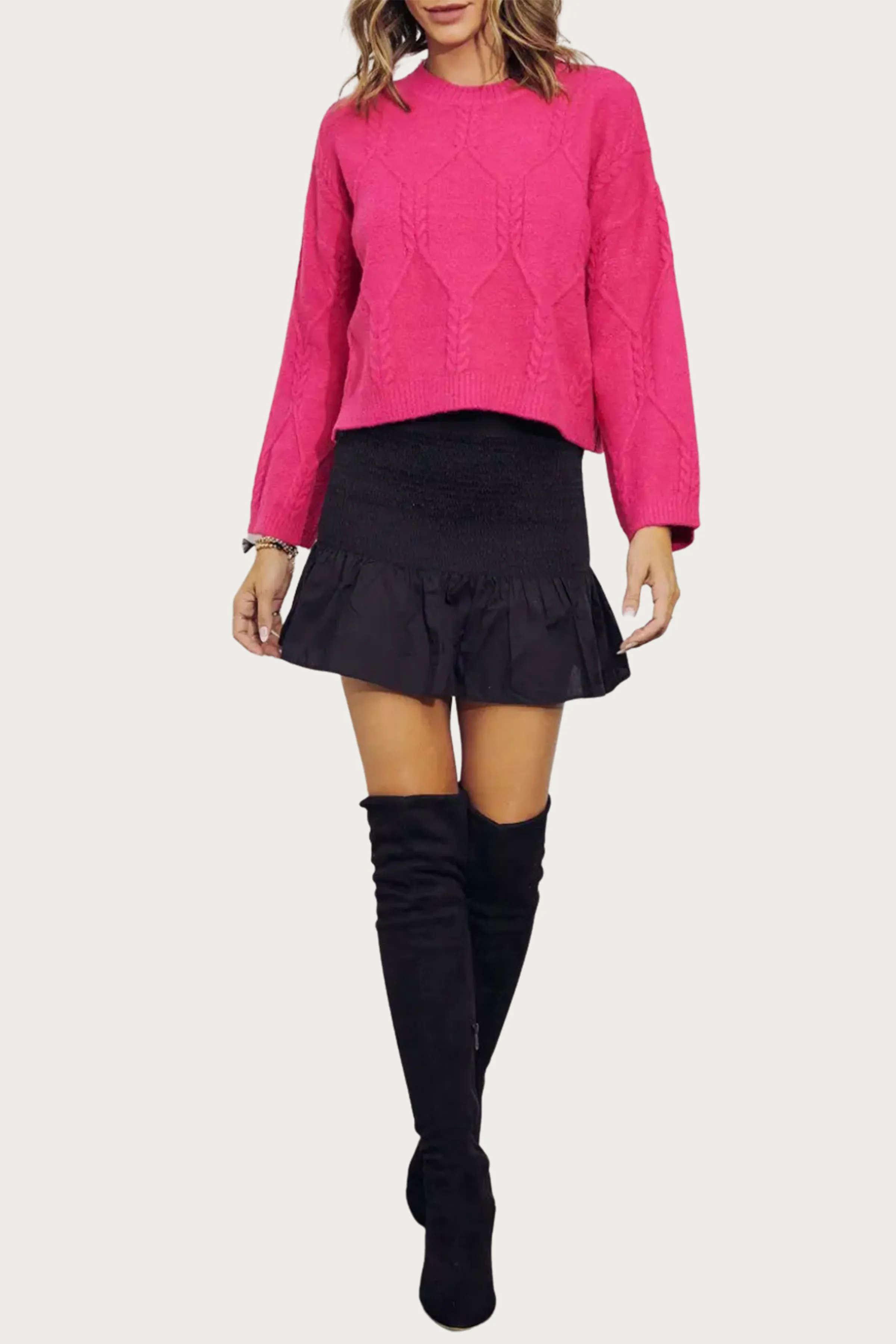 CABLE-KNIT CREWNECK SWEATER