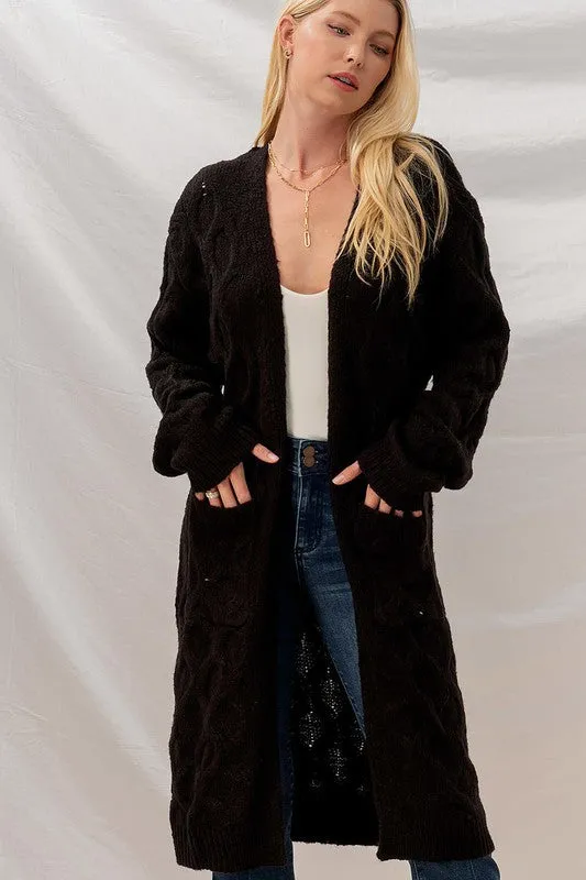 CABLE KNIT MAXI CARDIGAN