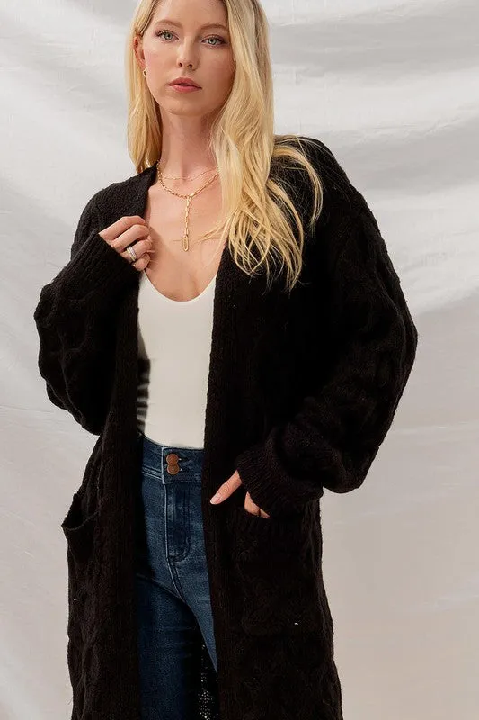 CABLE KNIT MAXI CARDIGAN