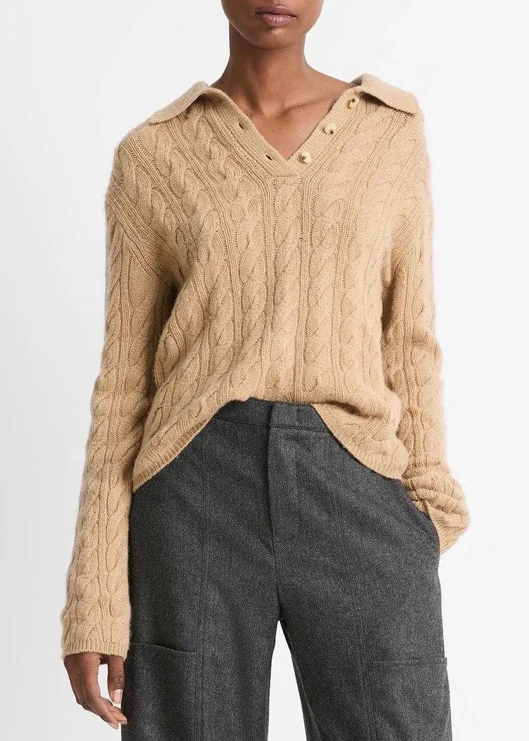 Cable Knit Polo (Cashew)